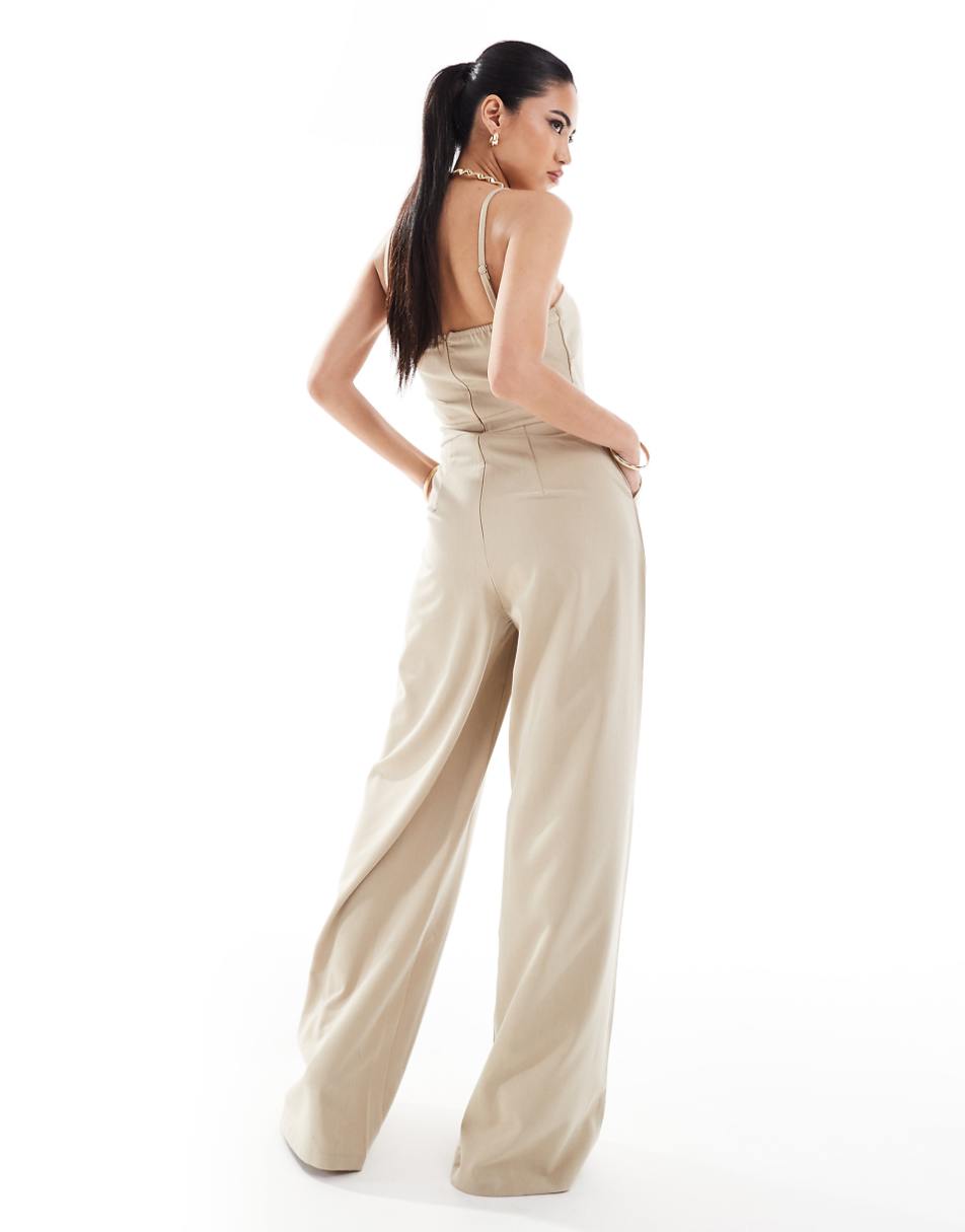 Style Cheat tailored bandeau jumpsuit in taupe