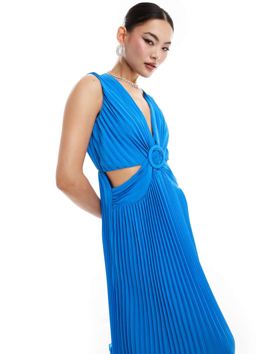 Style Cheat plisse maxi dress with cut out detail in cobalt