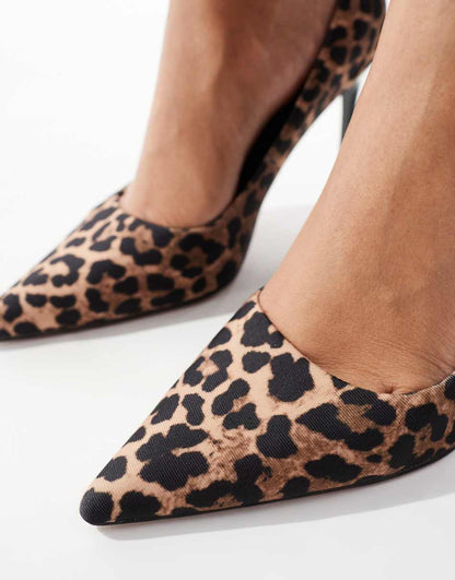 ASOS DESIGN Paphos pointed high heeled pumps in leopard