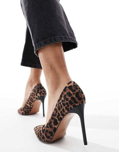 ASOS DESIGN Paphos pointed high heeled pumps in leopard