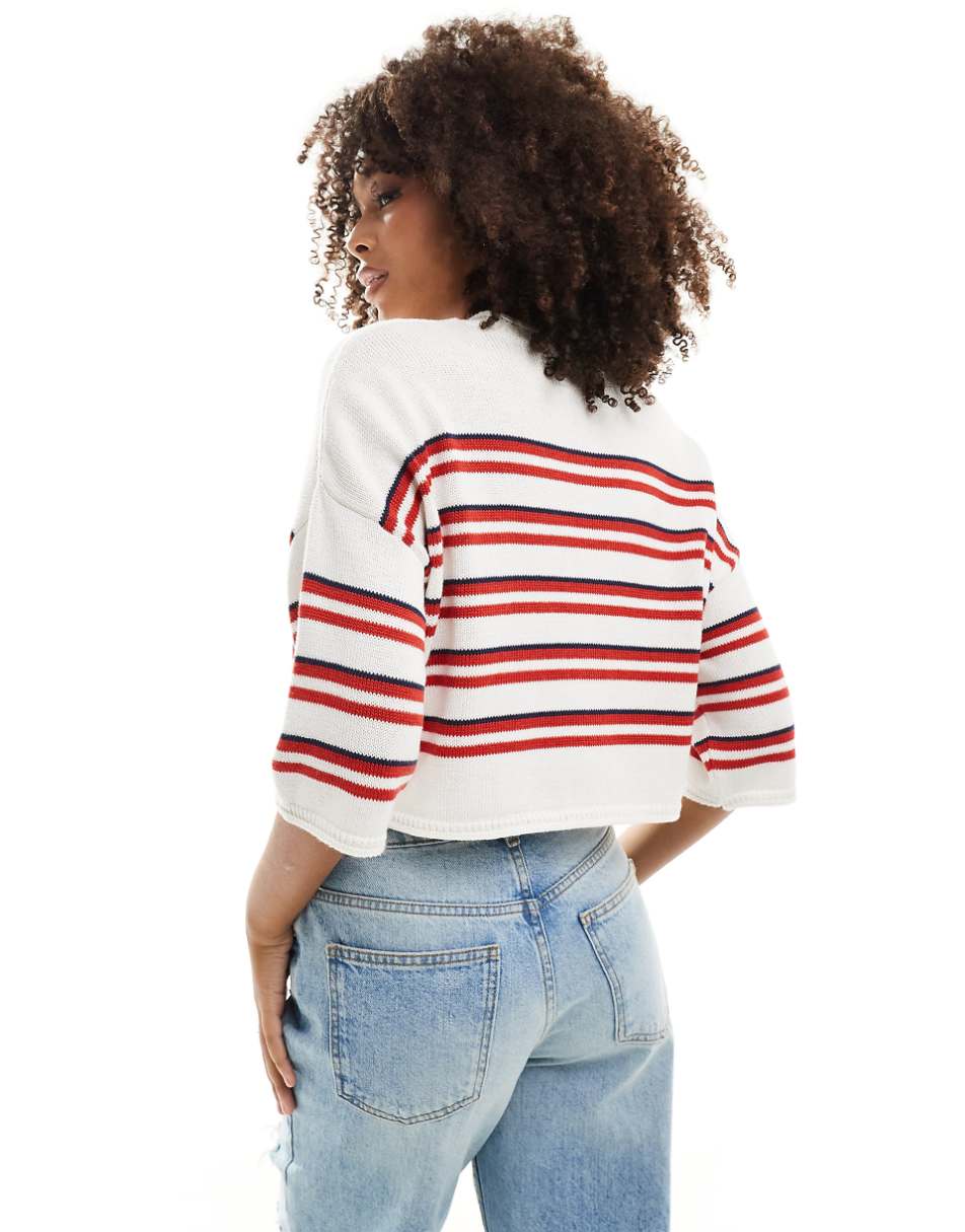 ASOS DESIGN knit short sleeve sweater in red stripe