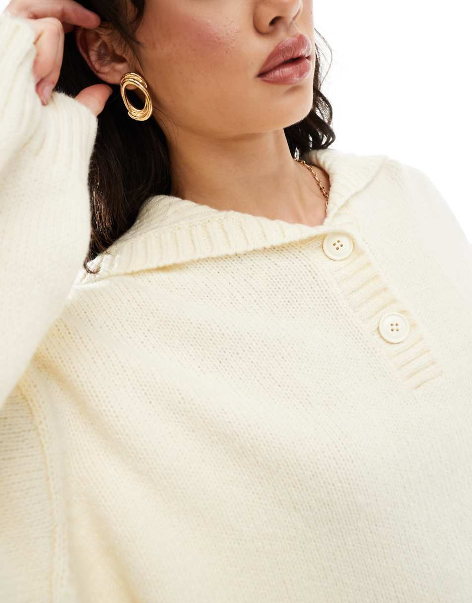 ASOS DESIGN sweater with button collar in cream