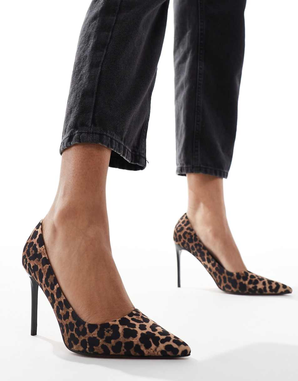 ASOS DESIGN Wide Fit Paphos pointed high heeled pumps in leopard