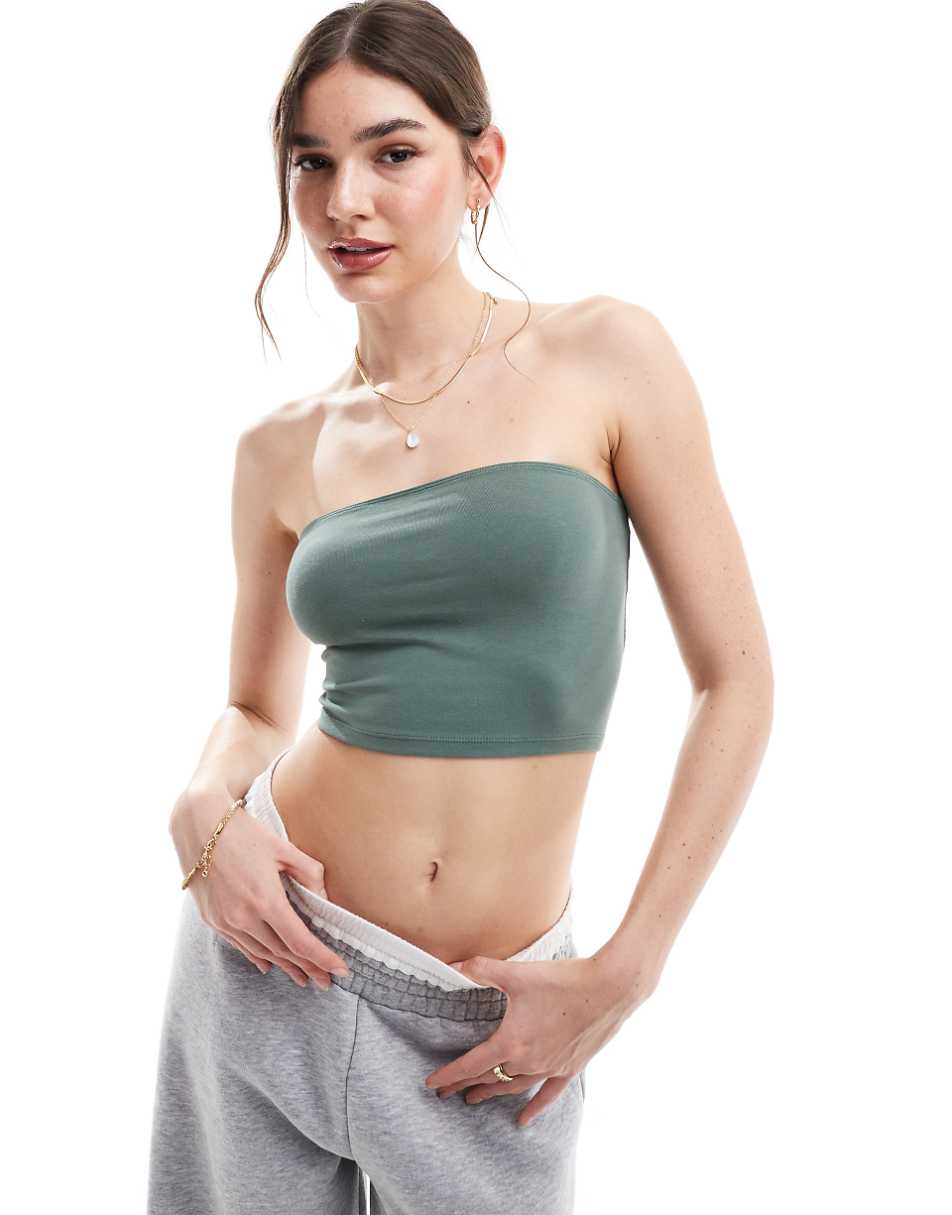 ASOS DESIGN ultimate cropped bandeau top in olive green