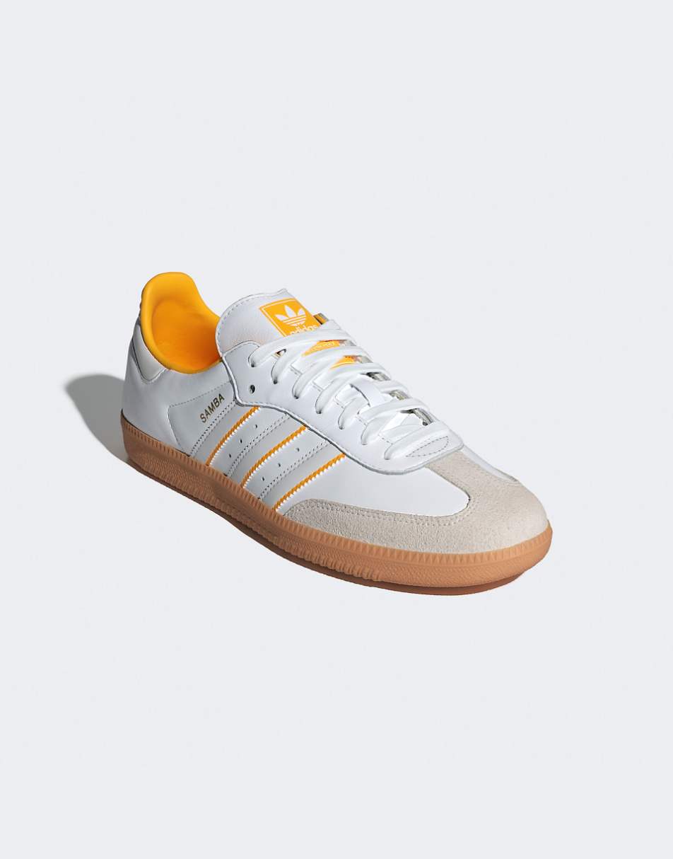 adidas Originals Samba OG sneakers in white with yellow stripes