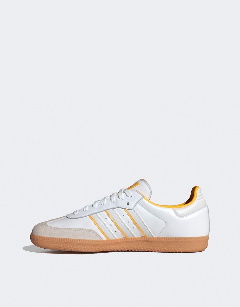 adidas Originals Samba OG sneakers in white with yellow stripes