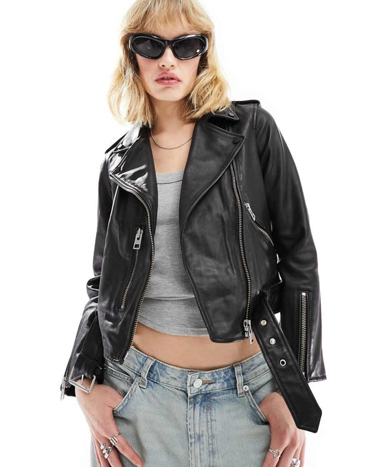 AllSaints Balfern leather jacket in black