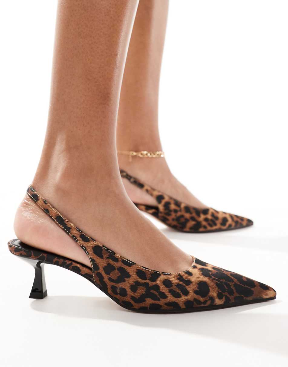 ASOS DESIGN Stroll slingback kitten heel shoes in leopard