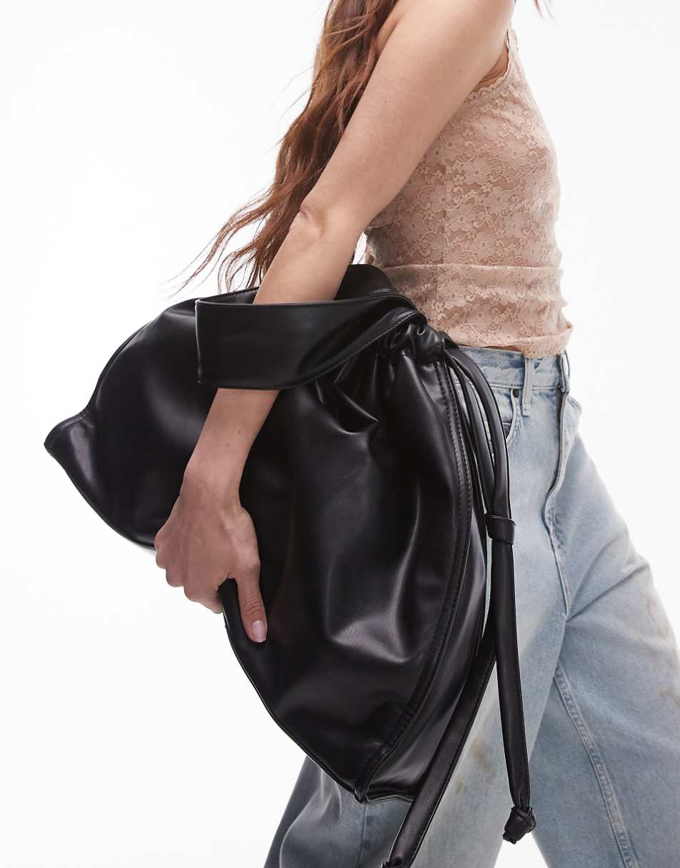 Topshop Thom oversized tote bag with ruched detail in black