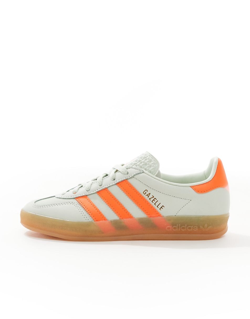 adidas Originals Gazelle Indoor sneakers in light green and orange