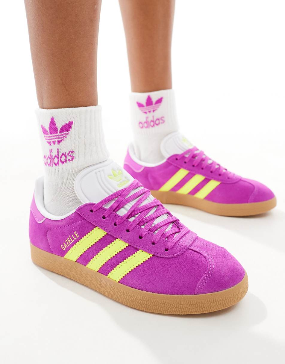 adidas Originals Gazelle sneakers in purple and yellow