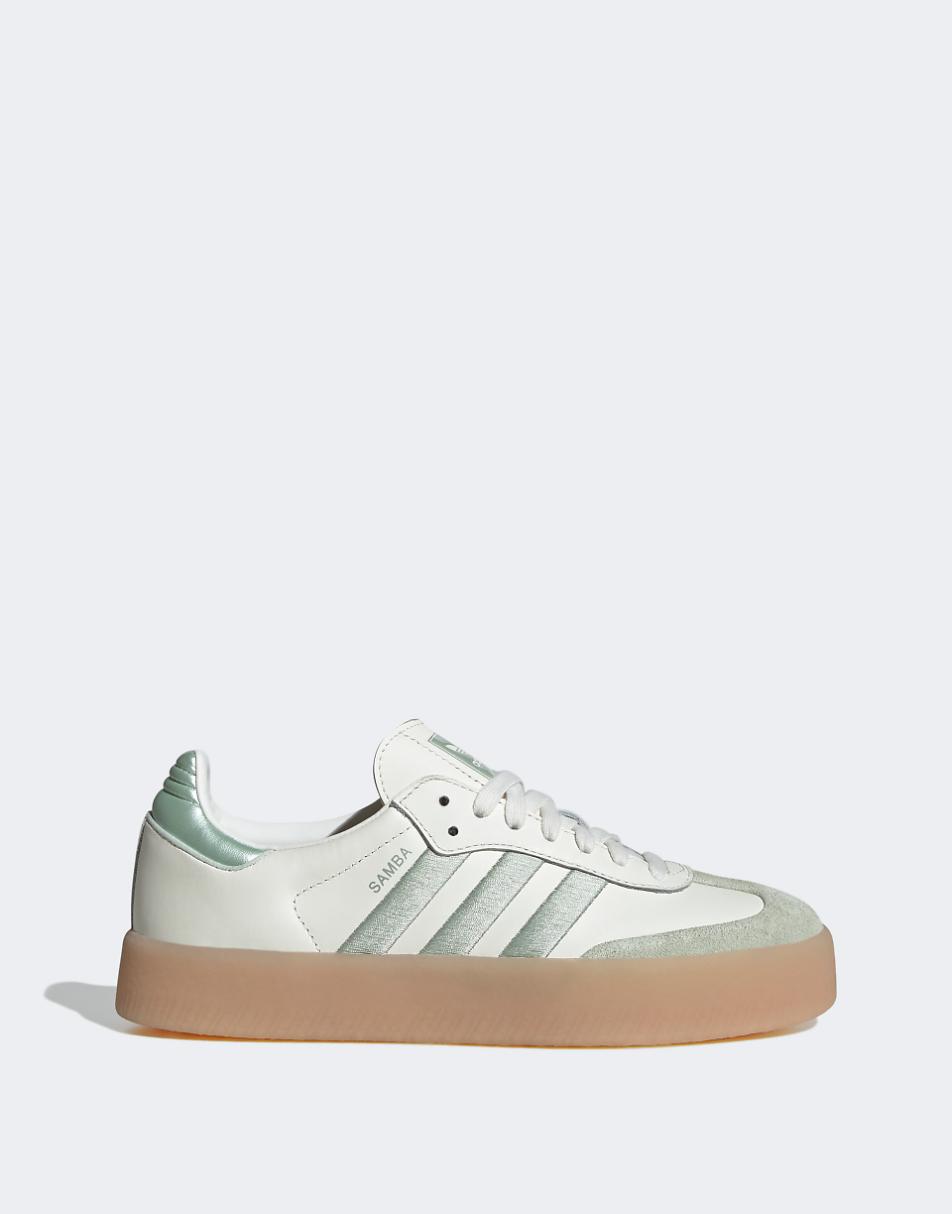 adidas Originals Samba sneakers in off white and green metallic