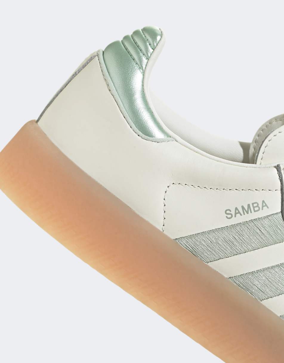 adidas Originals Samba sneakers in off white and green metallic