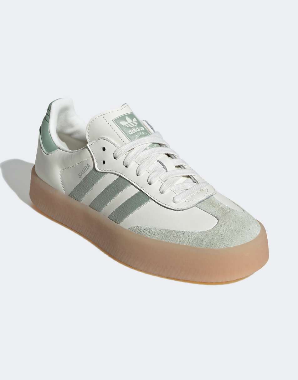 adidas Originals Samba sneakers in off white and green metallic