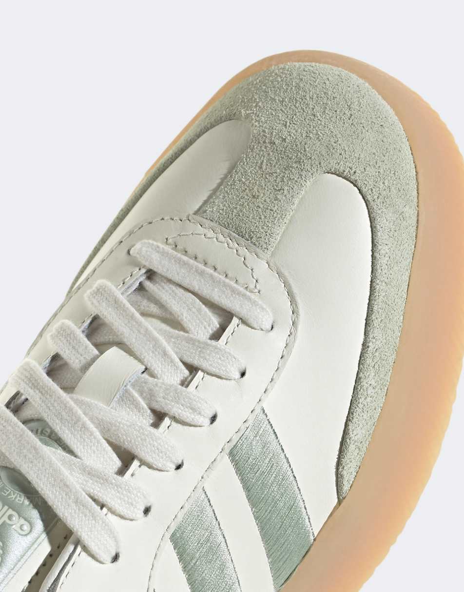 adidas Originals Samba sneakers in off white and green metallic