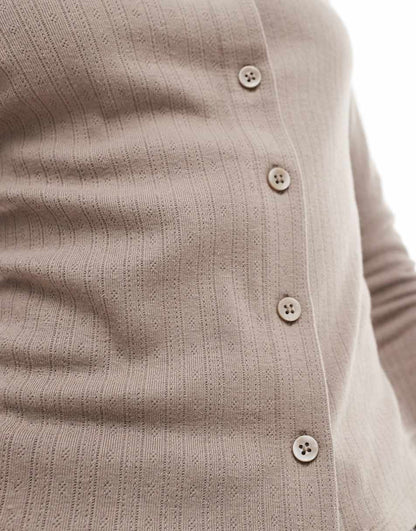 COLLUSION cropped sleeve pointelle cardigan in gray