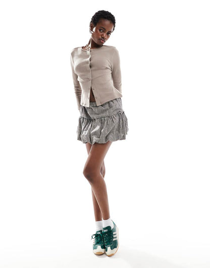 COLLUSION cropped sleeve pointelle cardigan in gray