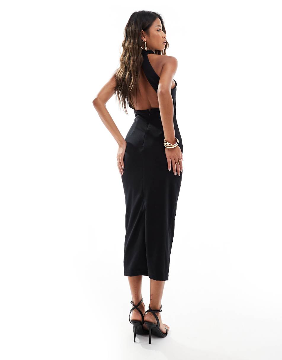 True Violet halter neck midi dress in black