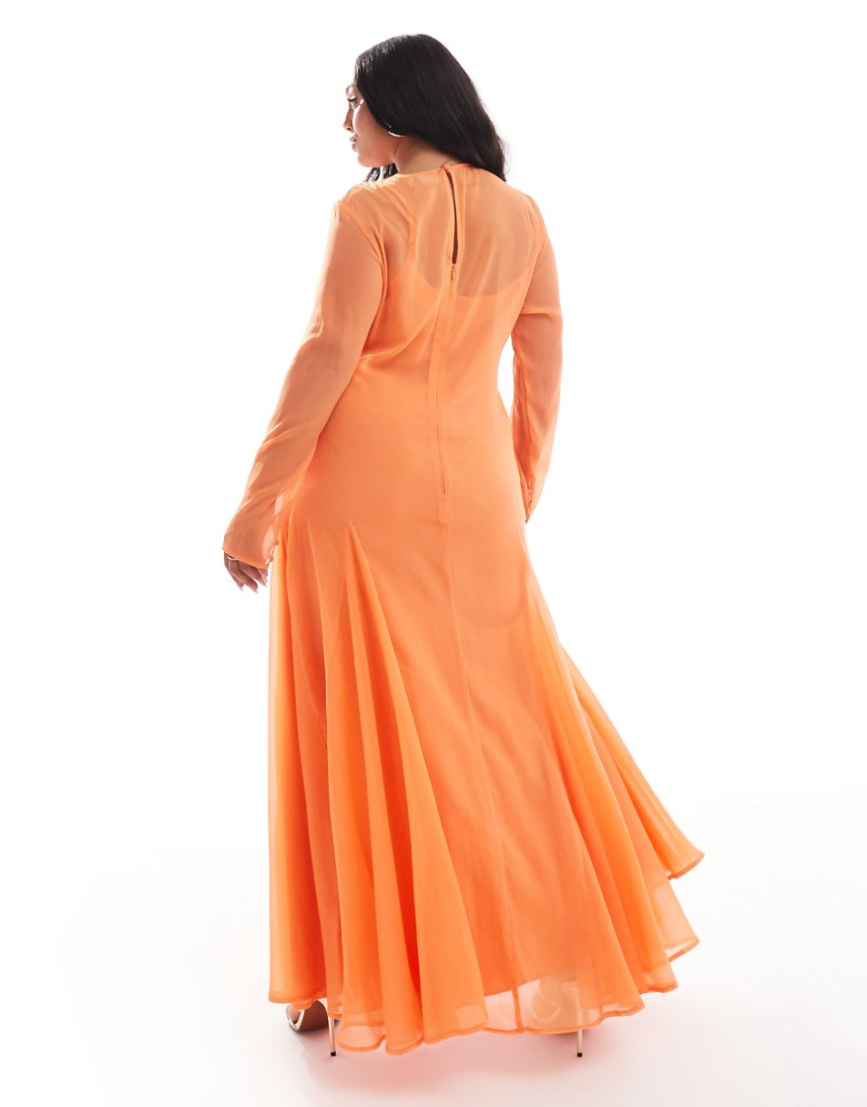 ASOS DESIGN Curve sheer chiffon maxi tent dress in coral