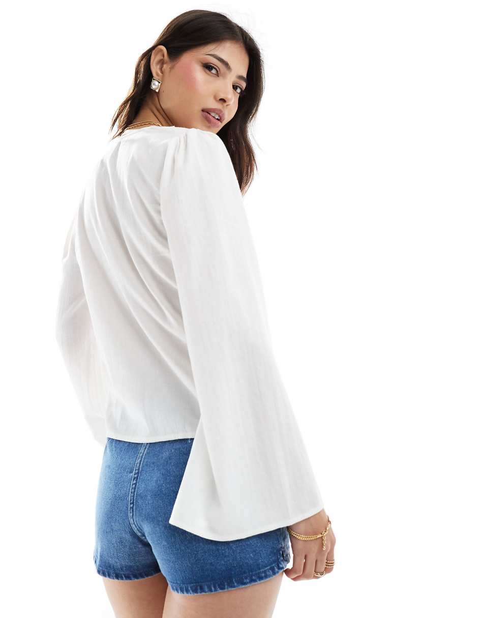 ASOS DESIGN lace insert long sleeve smock top in white