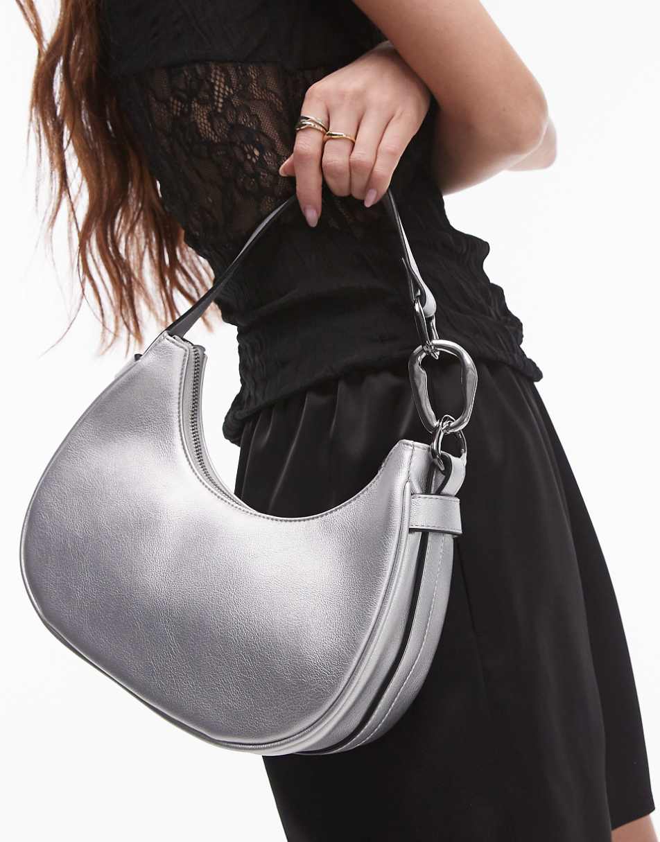 Topshop Suki shoulder bag with mixed metal detail in silver