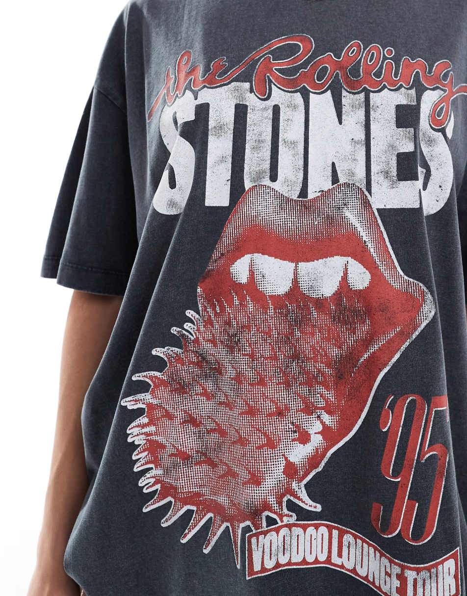 ASOS DESIGN unisex oversized licensed T-shirt with The Rolling Stones tour print in washed black