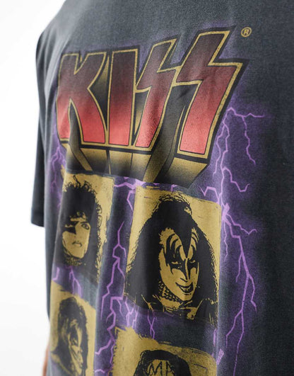 ASOS DESIGN unisex oversized licensed T-shirt with KISS band print in washed black