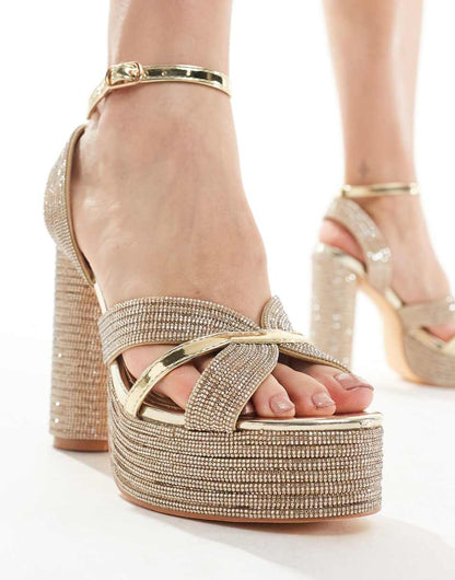 Azalea Wang Kinslee embellished platform heeled sandals in gold