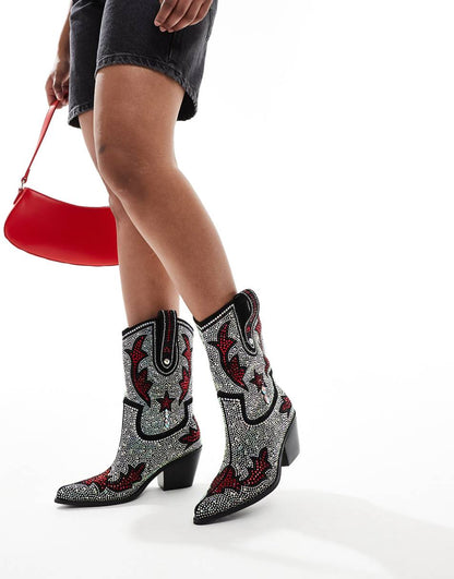 Azalea Wang Kaitland embellished western ankle boots in silver