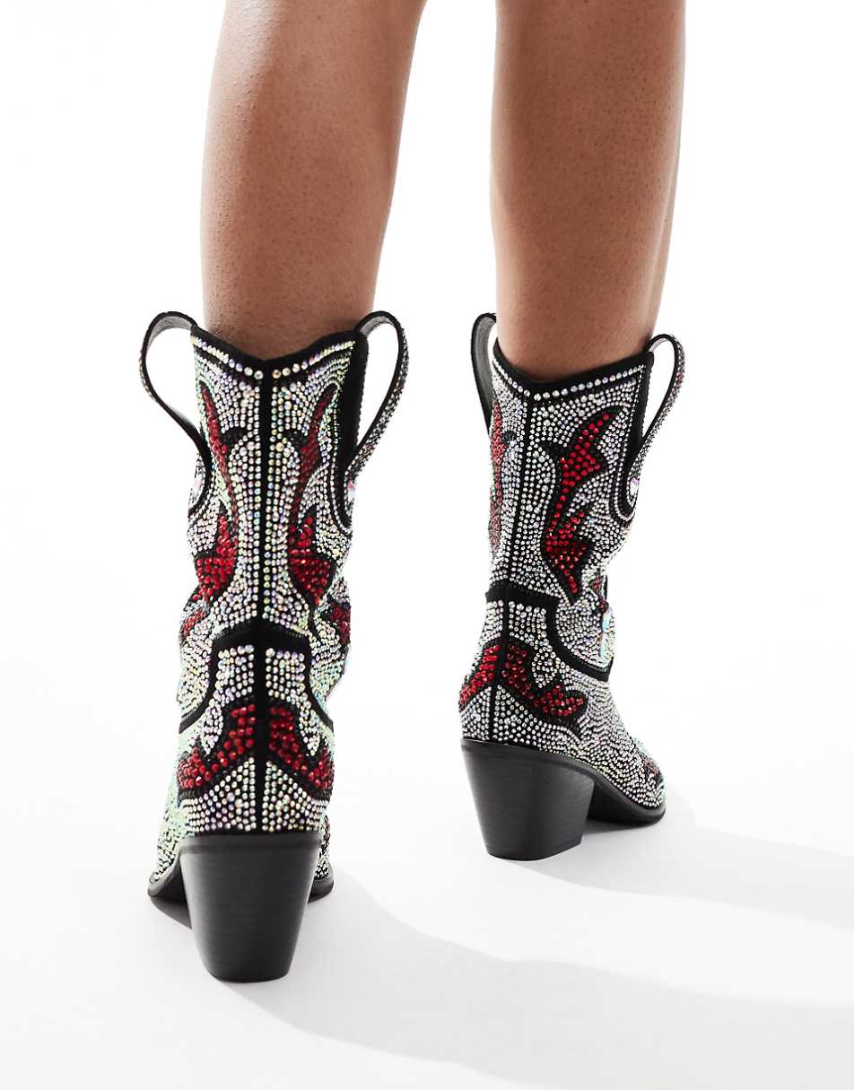 Azalea Wang Kaitland embellished western ankle boots in silver