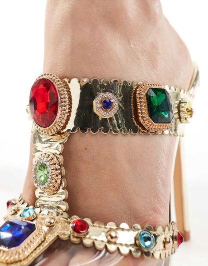 Azalea Wang Zya jewel embellished heeled mules in gold