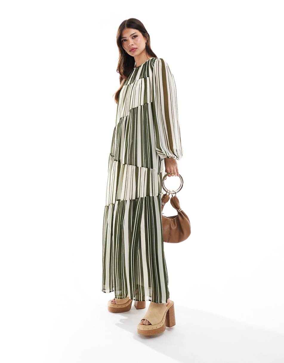 ASOS DESIGN mixed stripe print smock maxi dress