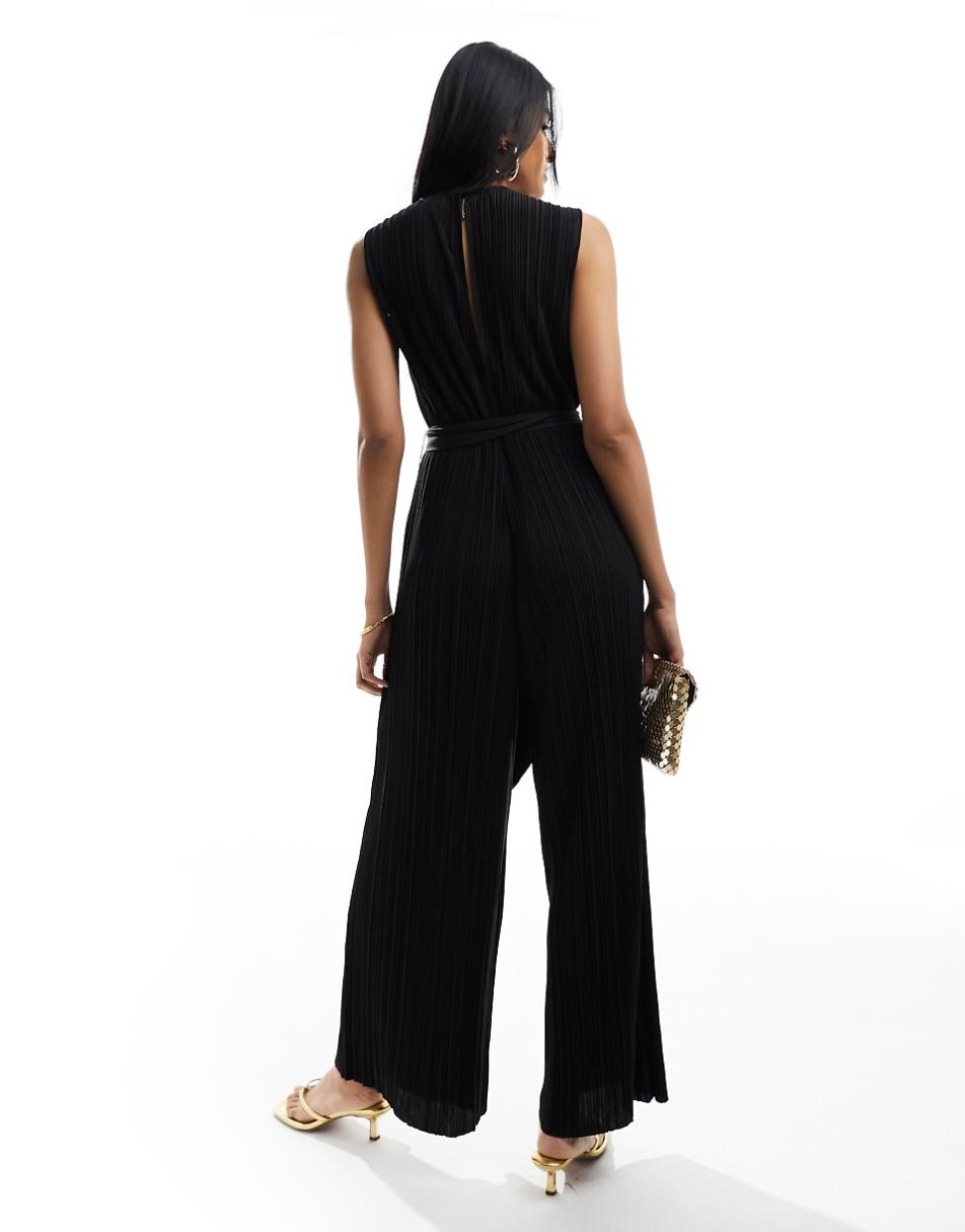 & Other Stories wide leg stretch jumpsuit with side tie detail in black