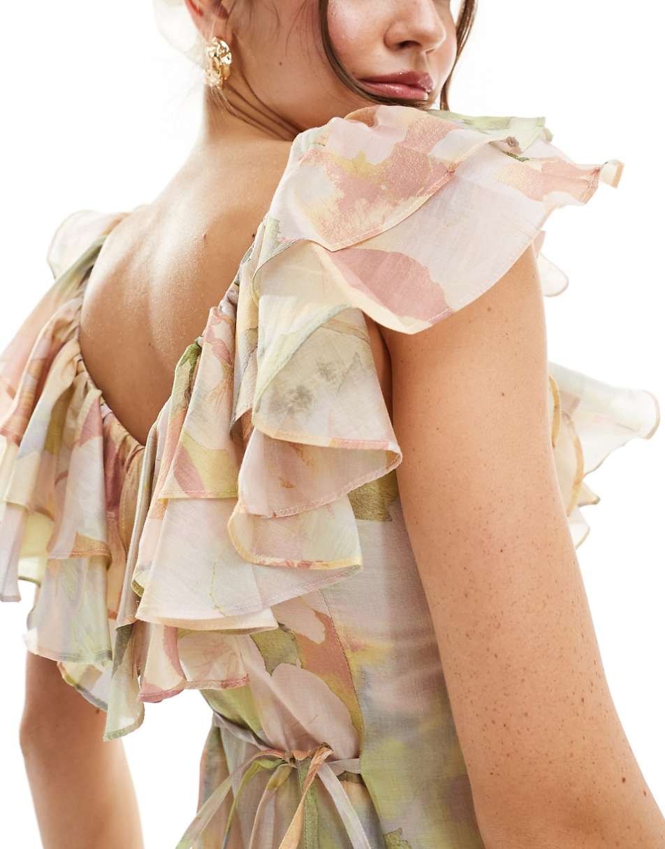 & Other Stories tiered maxi dress with ruffle detail in watercolor floral print