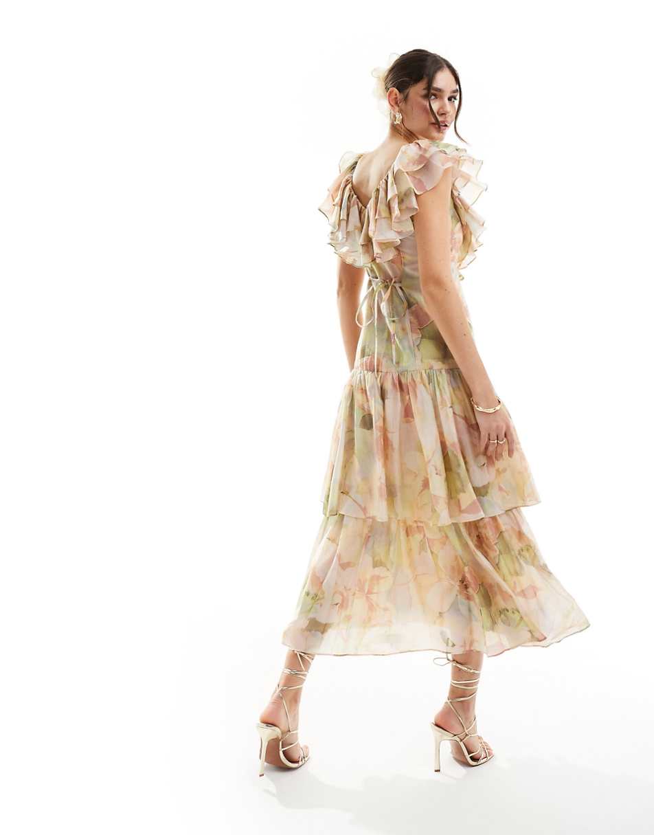 & Other Stories tiered maxi dress with ruffle detail in watercolor floral print