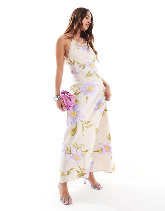 & Other Stories maxi dress with gathered halter neck in floral print