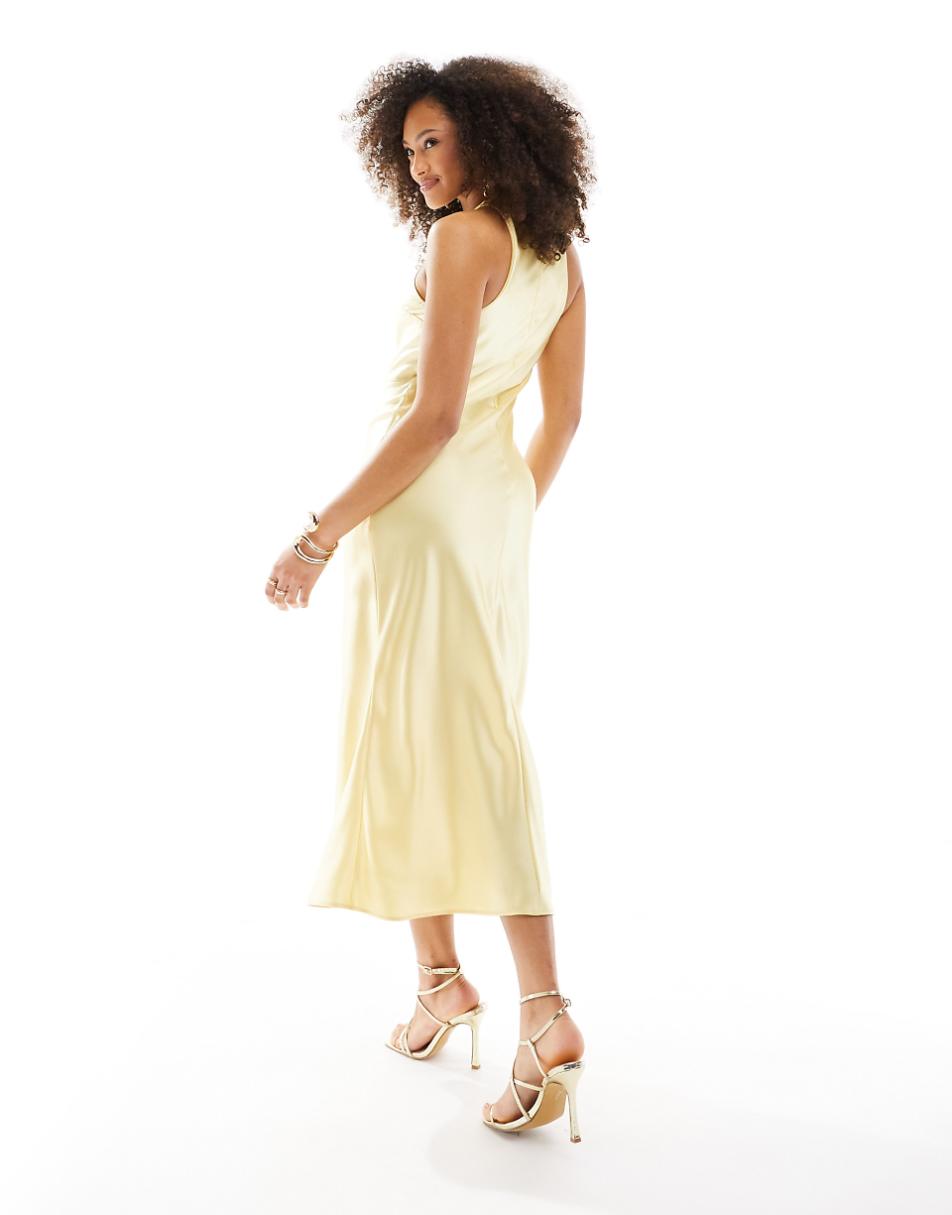 & Other Stories bias cut satin midi dress in butter yellow