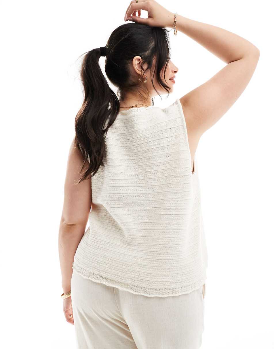 ASOS DESIGN Curve knit vest in stitch detail in cream