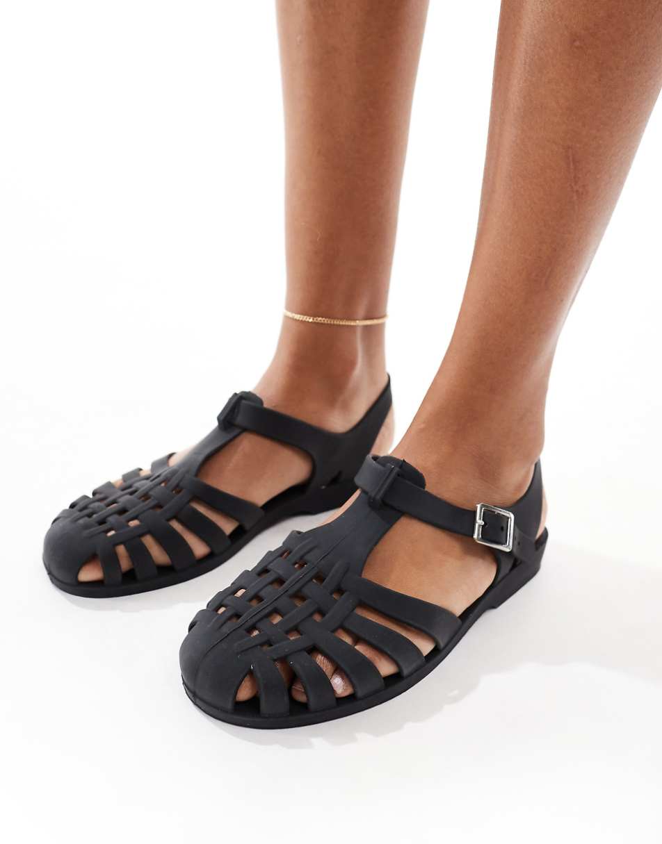 ASOS DESIGN Falcon jelly flat sandals in black