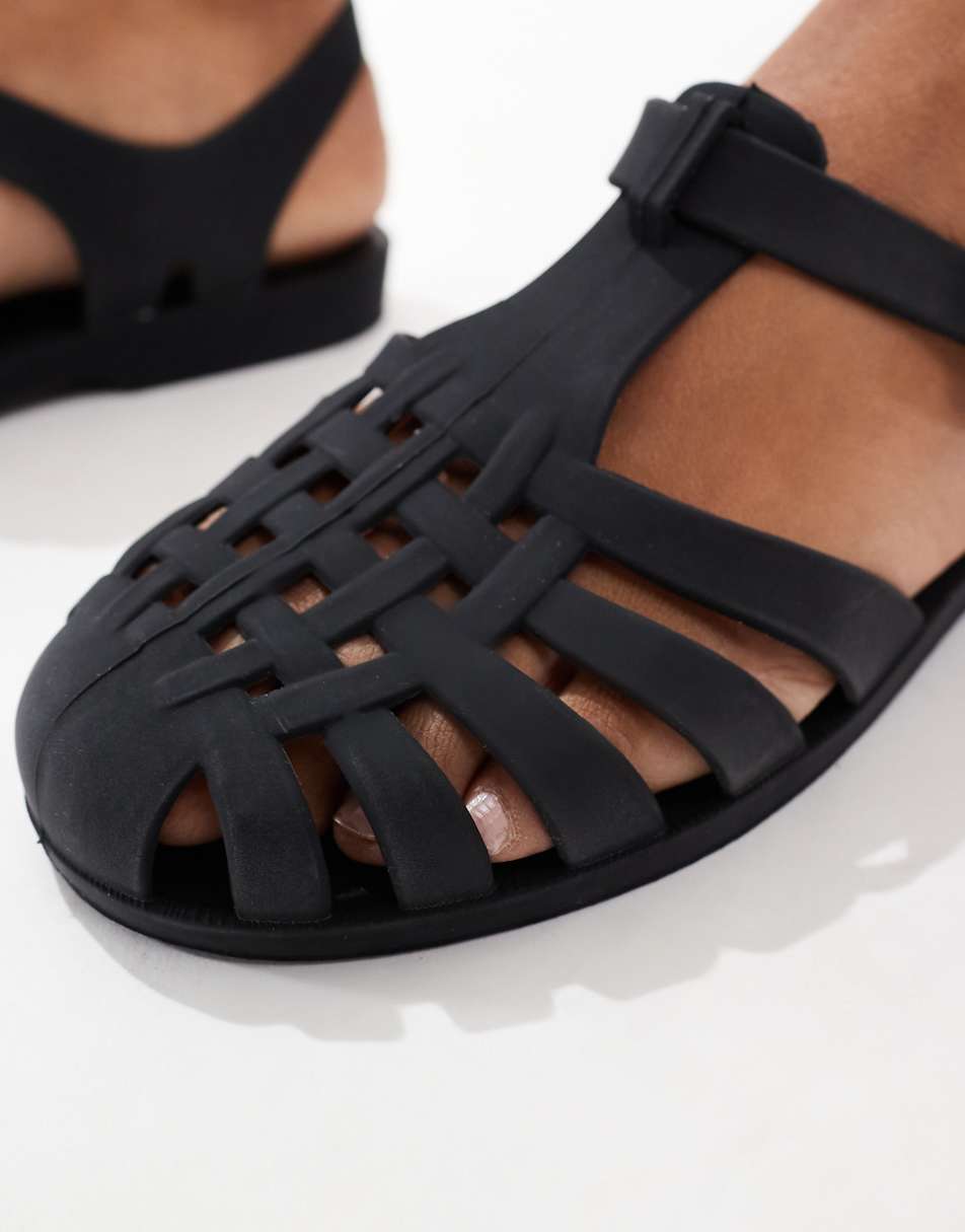 ASOS DESIGN Falcon jelly flat sandals in black