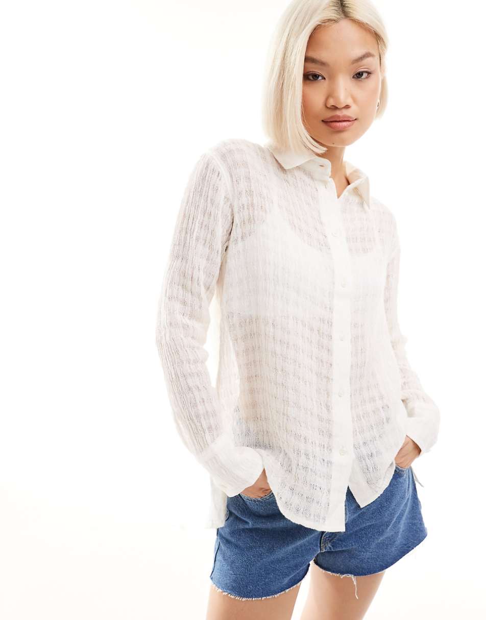 Weekday sheer textured linen mix shirt in off white