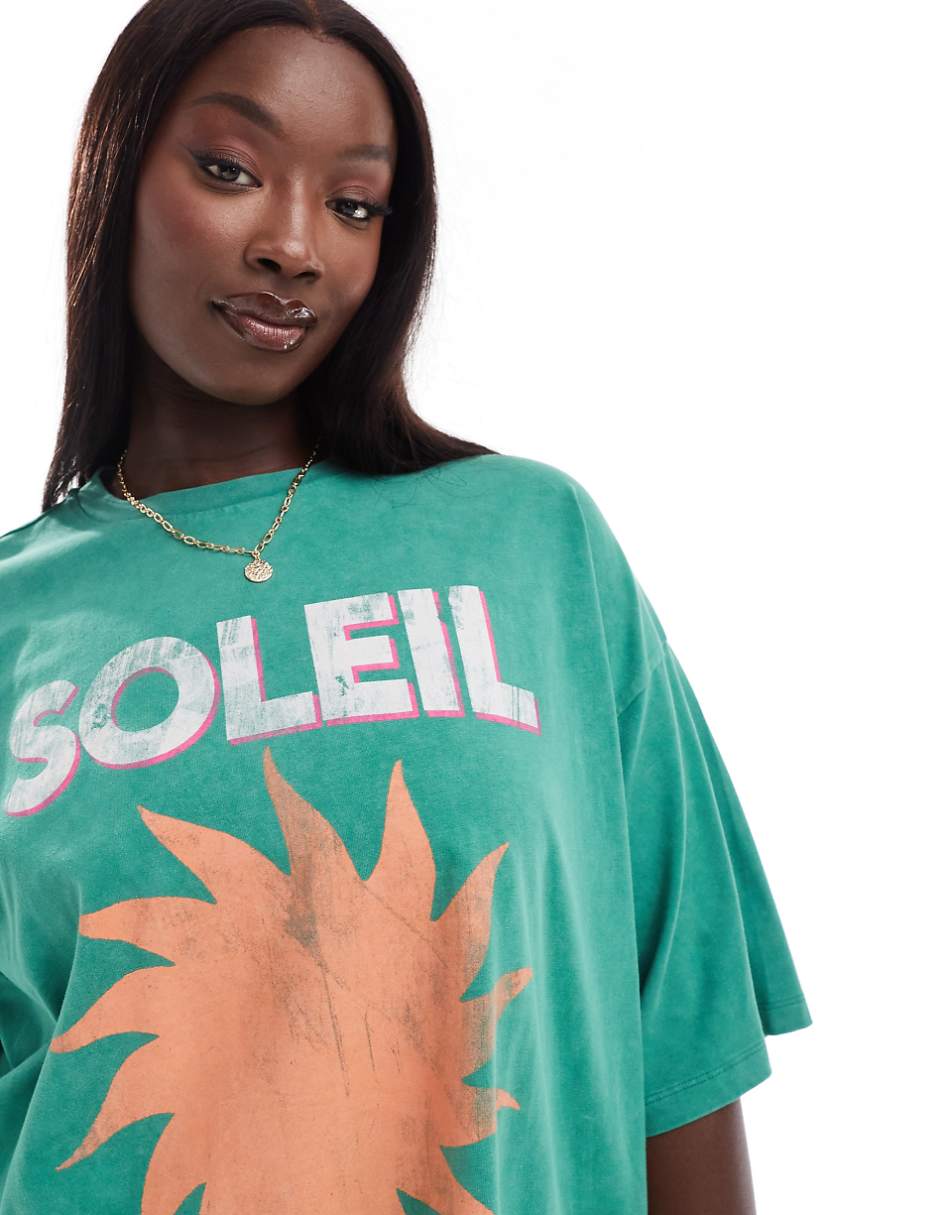 ASOS DESIGN Curve oversized T-shirt with soleil graphic in washed green