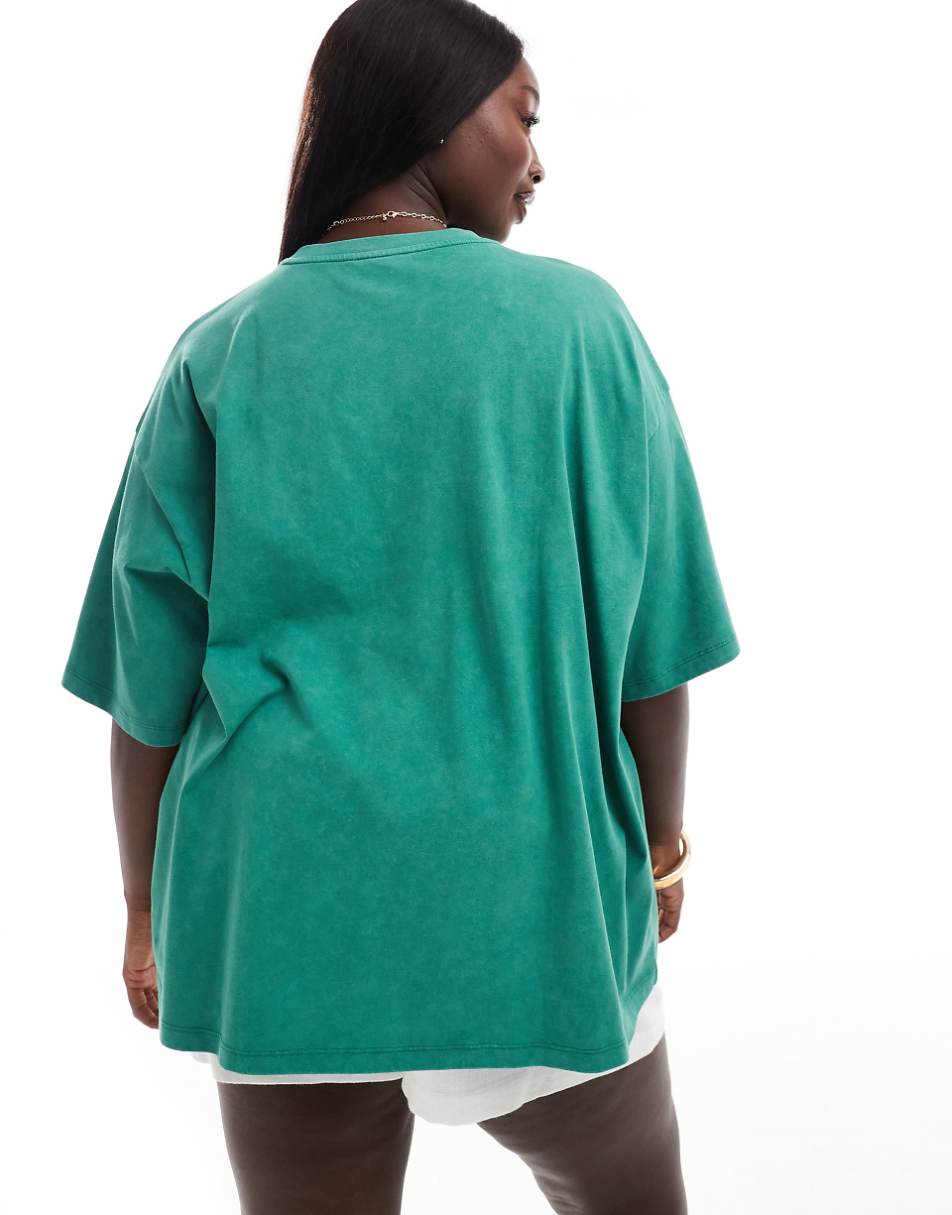 ASOS DESIGN Curve oversized T-shirt with soleil graphic in washed green