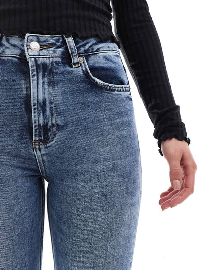 Miss Selfridge Petite heart pocket flare jeans in mid wash