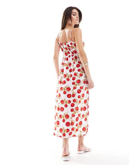 Miss Selfridge corset detail strappy maxi slip dress in fruit print
