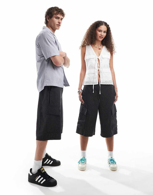 Reclaimed Vintage unisex oversized shorts in black stripe