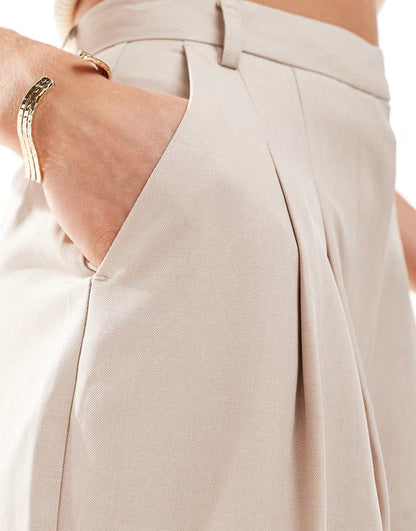 Miss Selfridge Petite wide leg tailored pants in taupe