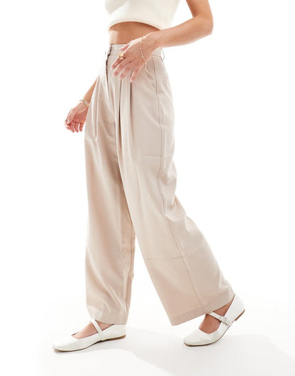 Miss Selfridge Petite wide leg tailored pants in taupe