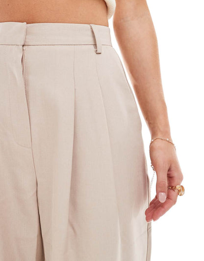 Miss Selfridge Petite wide leg tailored pants in taupe