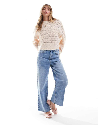 Miss Selfridge pretty pointelle stitch sweater in soft pink